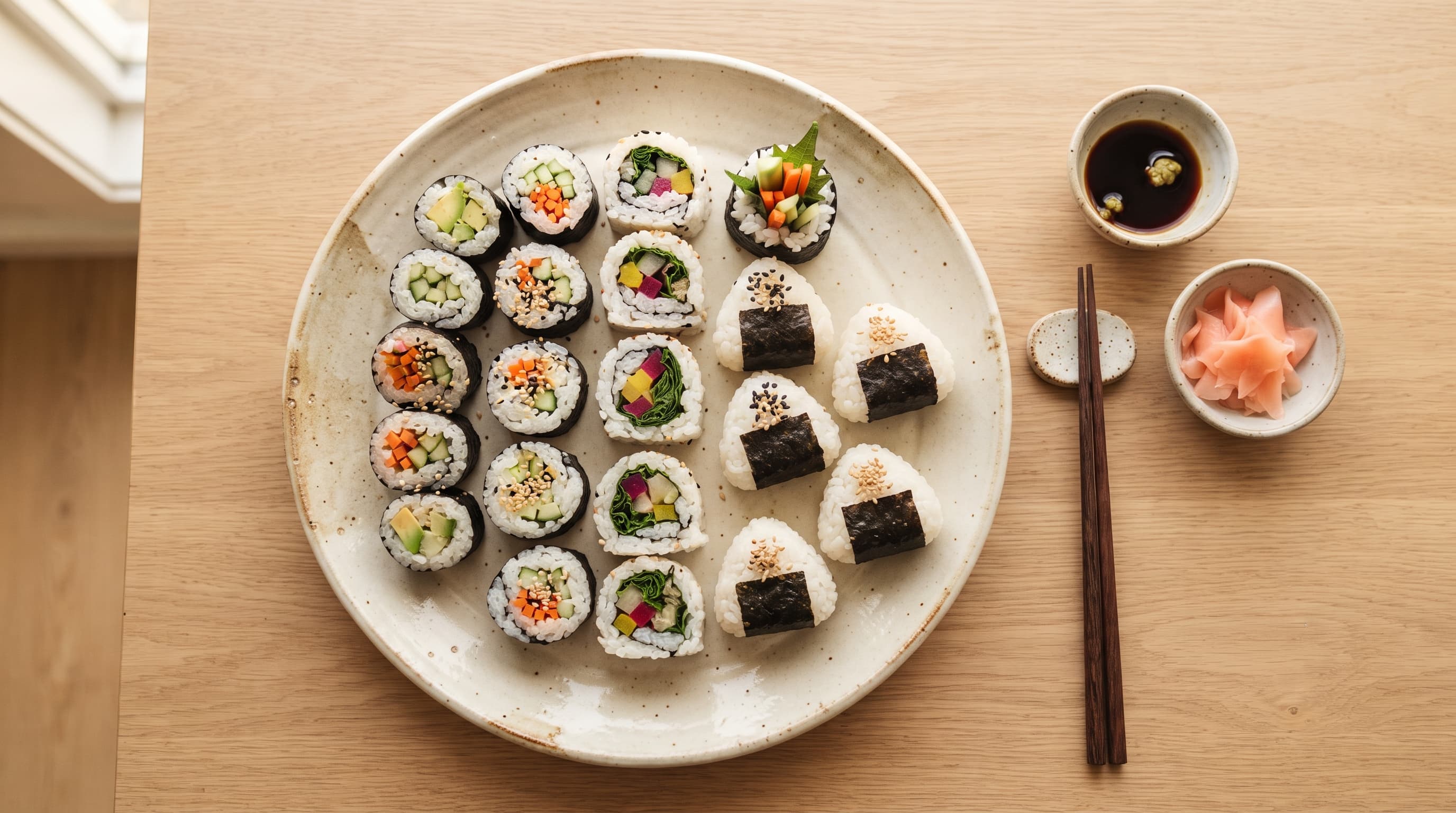 A platter of assorted homemade sushi